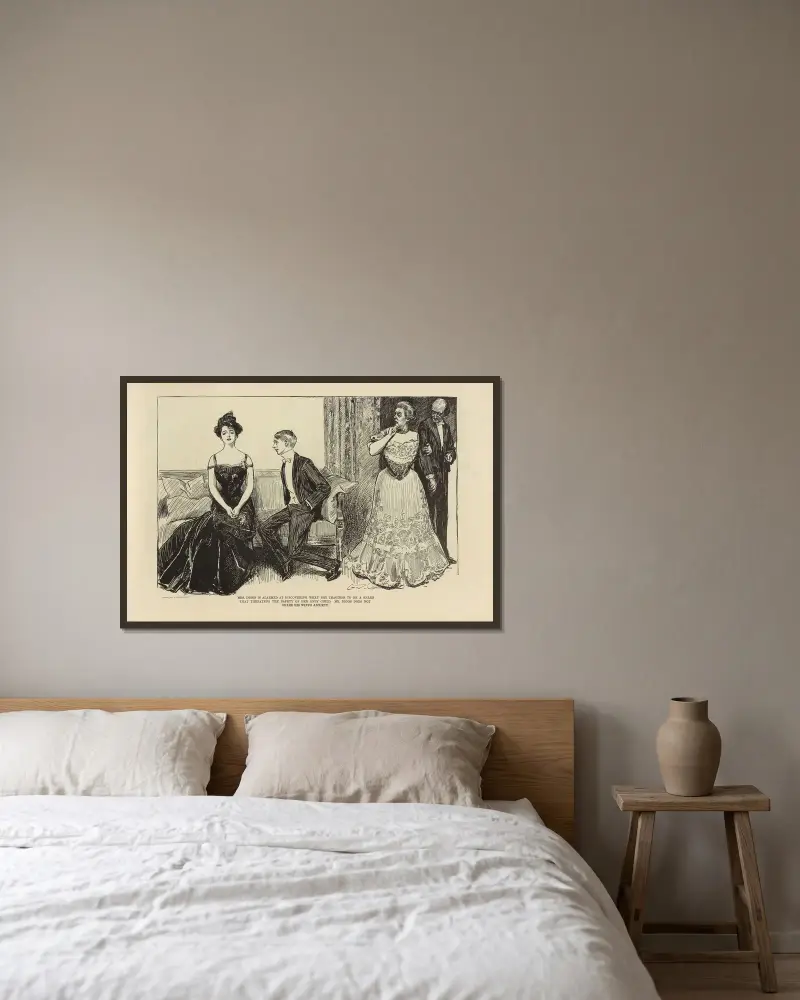 Mrs. Diggs larmas av att upptäcka vad hon tror är en fälla… av Charles Dana Gibson inramad på en vägg