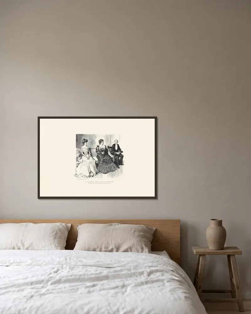 Mrs. J. Brassy Pushe; Ich gestehe, ich bin ganz versessen darauf, meine Tochter zu verheiraten von Charles Dana Gibson gerahmt an einer Wand