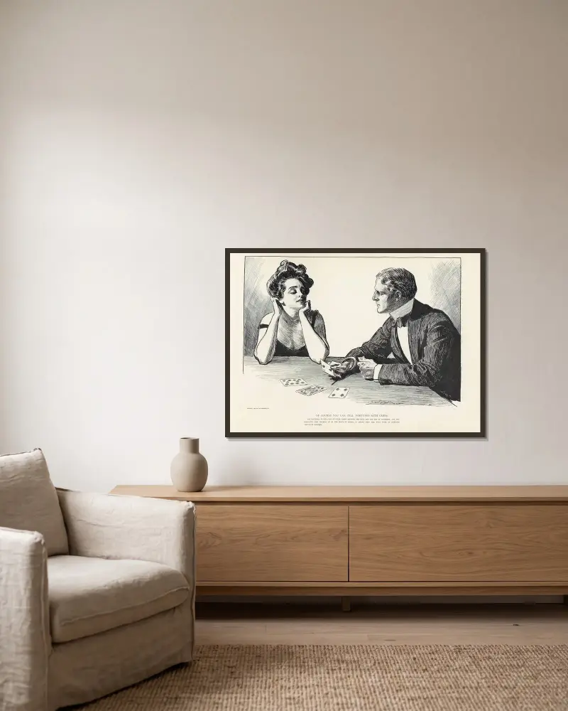 Natürlich kann man mit Karten wahrsagen von Charles Dana Gibson gerahmt an einer Wand