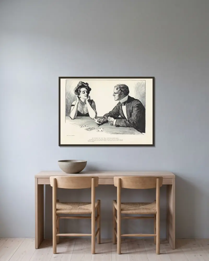 Natürlich kann man mit Karten wahrsagen von Charles Dana Gibson gerahmt an einer Wand
