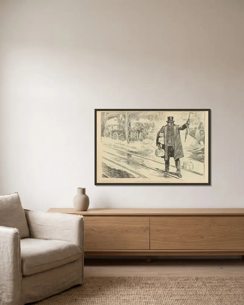 Portrait of an old gentleman on the wrong corner av Charles Dana Gibson inramad på en vägg