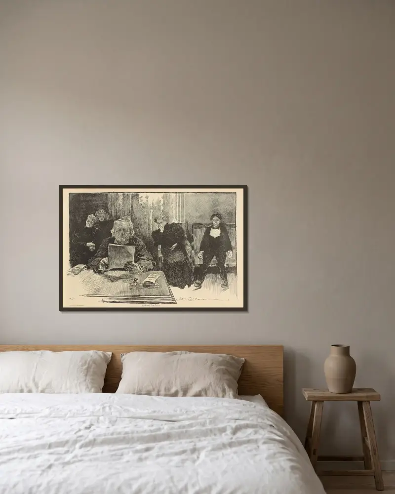 Läser testamentet av Charles Dana Gibson inramad på en vägg