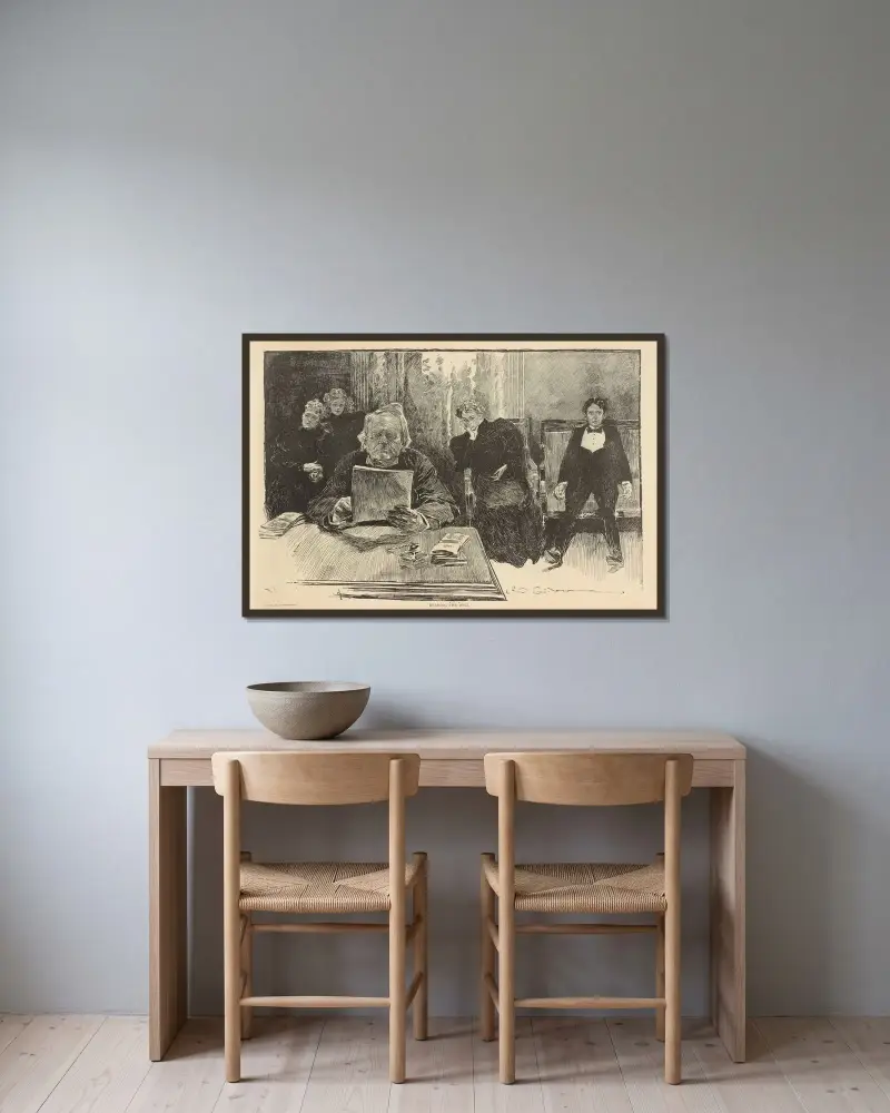 Läser testamentet av Charles Dana Gibson inramad på en vägg