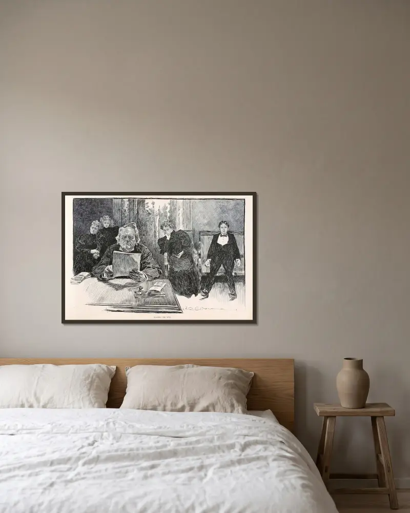 Das Testament lesen, 1896 von Charles Dana Gibson gerahmt an einer Wand