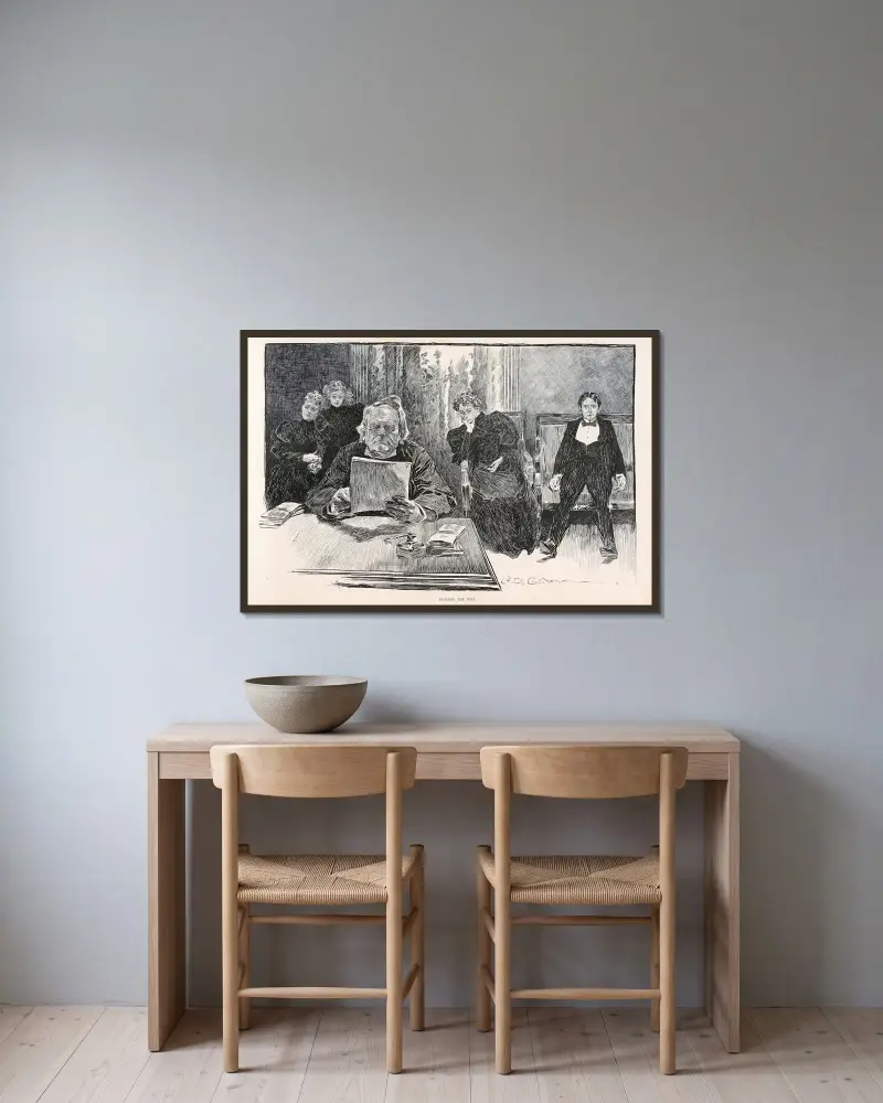 Das Testament lesen, 1896 von Charles Dana Gibson gerahmt an einer Wand