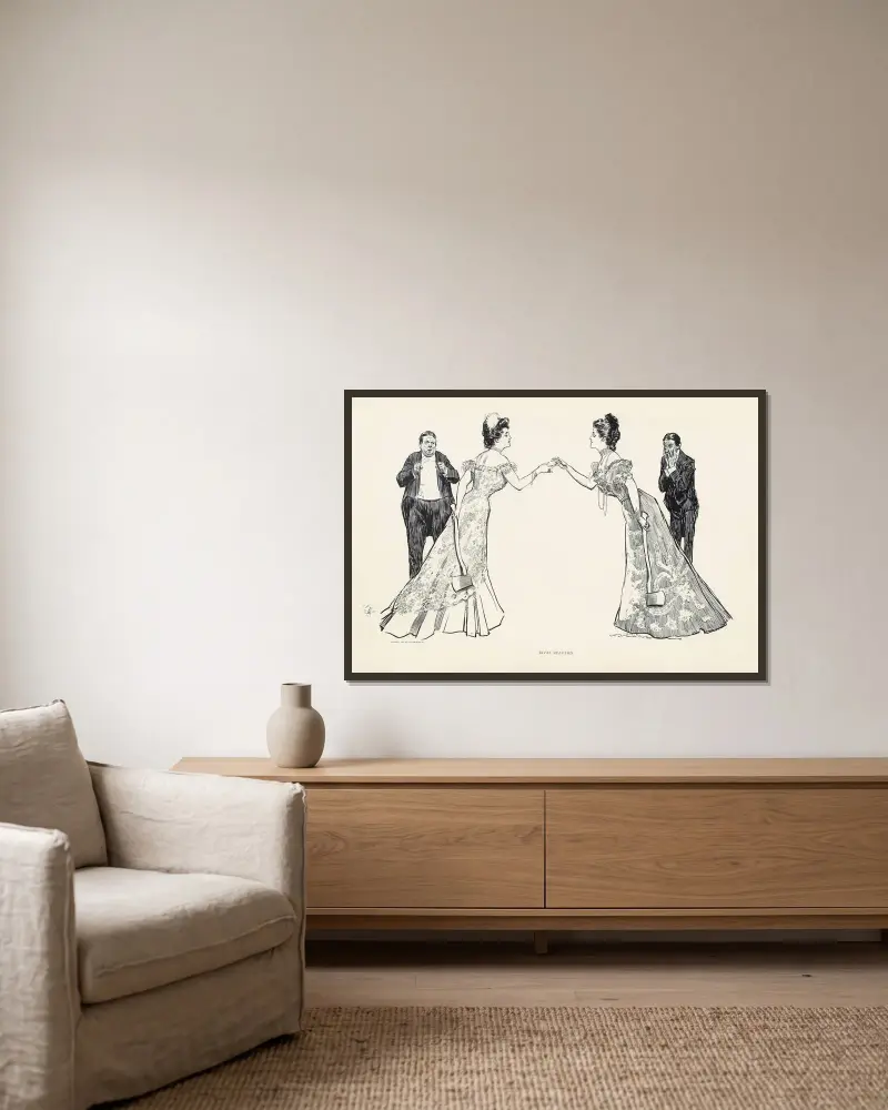 Rivaliserande skönheter av Charles Dana Gibson inramad på en vägg