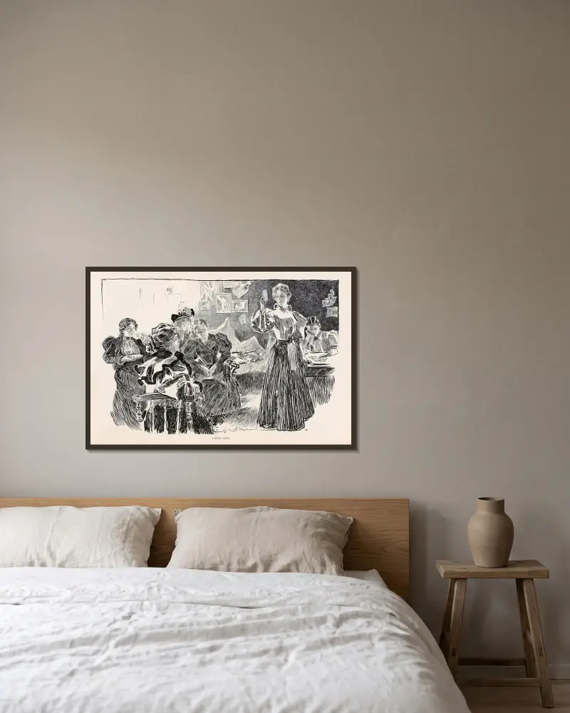 Skolflickor av Charles Dana Gibson inramad på en vägg