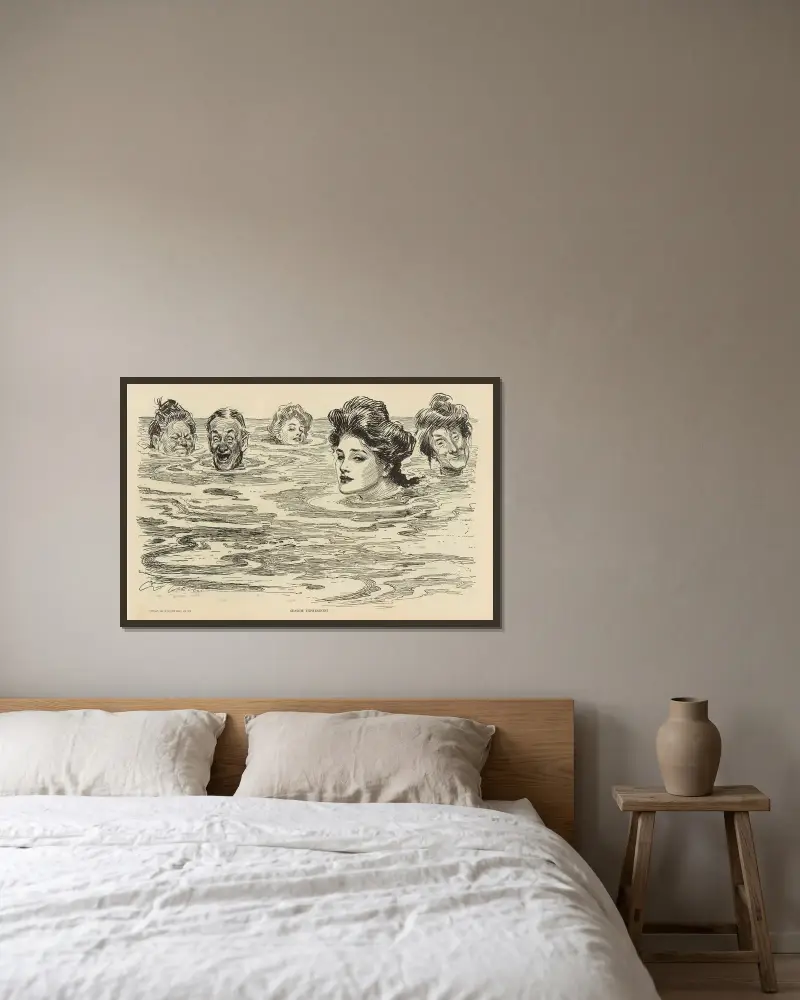 Strandgesichter von Charles Dana Gibson gerahmt an einer Wand
