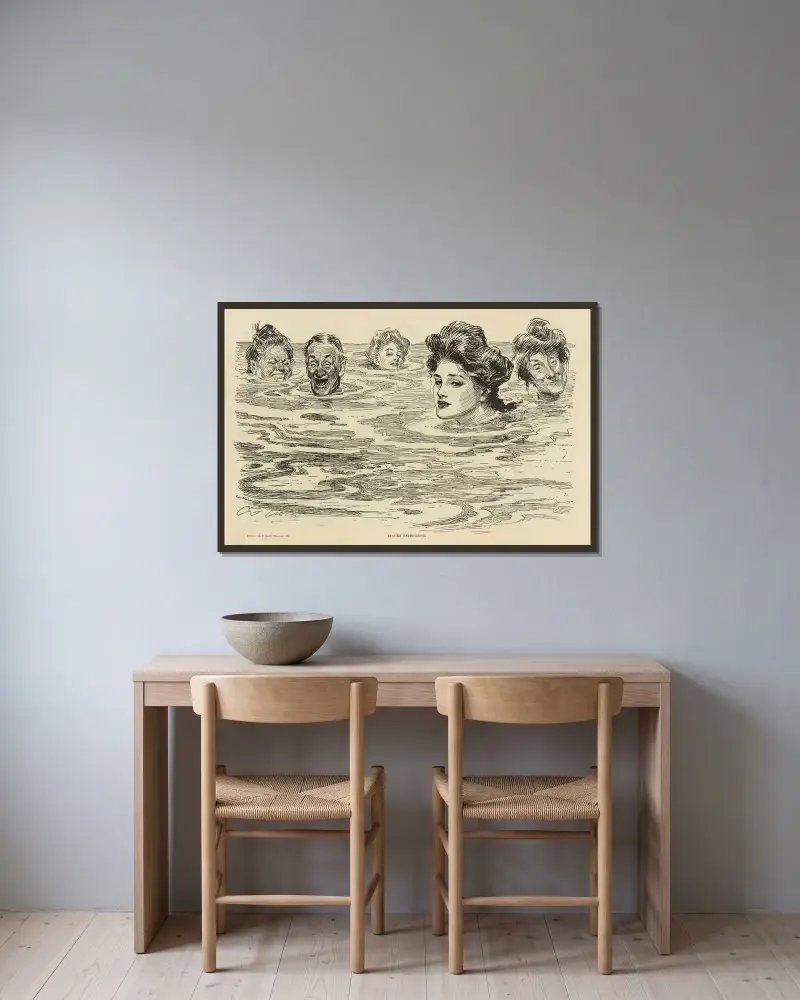 Strandgesichter von Charles Dana Gibson gerahmt an einer Wand