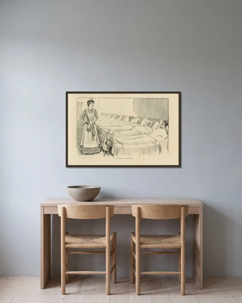 Hon utbildar sig till sjuksköterska av Charles Dana Gibson inramad på en vägg