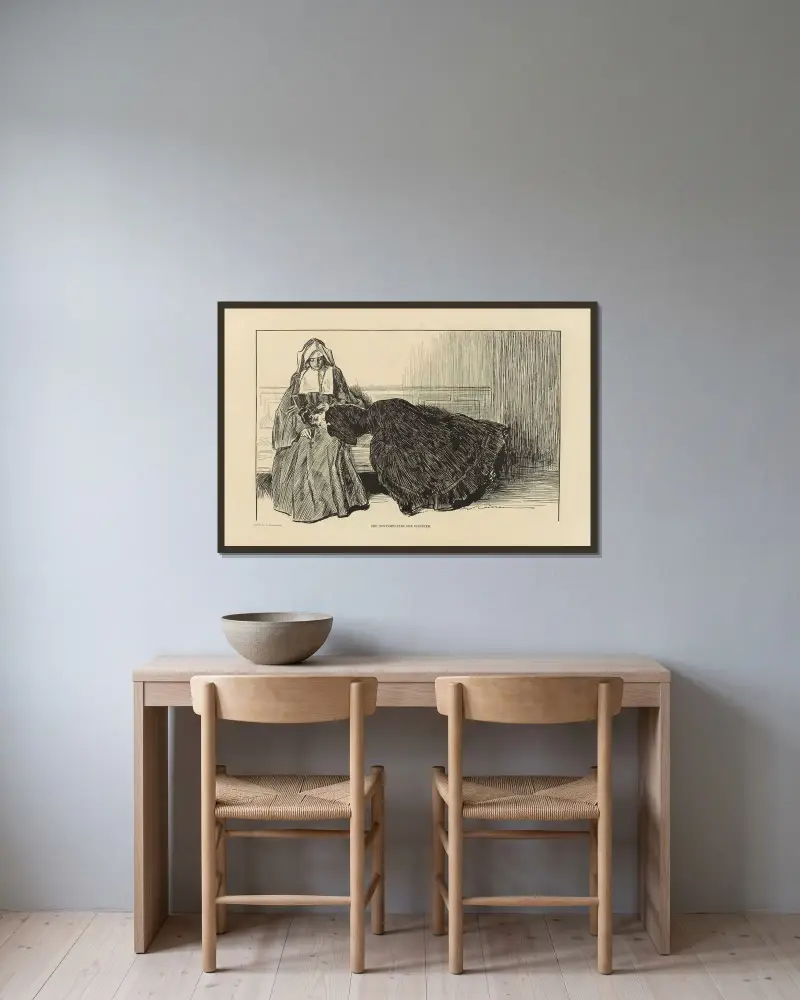 Hon begrundar klostret av Charles Dana Gibson inramad på en vägg