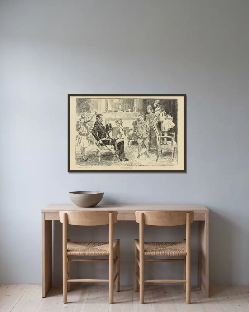 Systerns nya kavaljer av Charles Dana Gibson inramad på en vägg