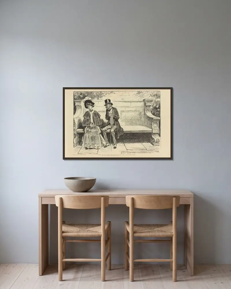 Geizhals; „Wenn mir etwas zustoßen sollte, wird es dir gut gehen“ von Charles Dana Gibson gerahmt an einer Wand