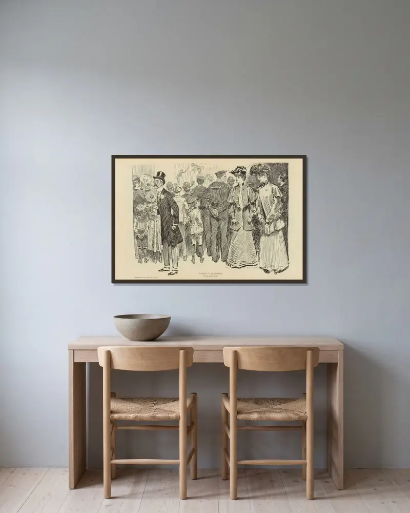 Studier i uttryck. I apbur av Charles Dana Gibson inramad på en vägg