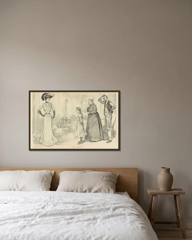 Studies in expression, the ‘chorus girl’s’ visit home av Charles Dana Gibson inramad på en vägg