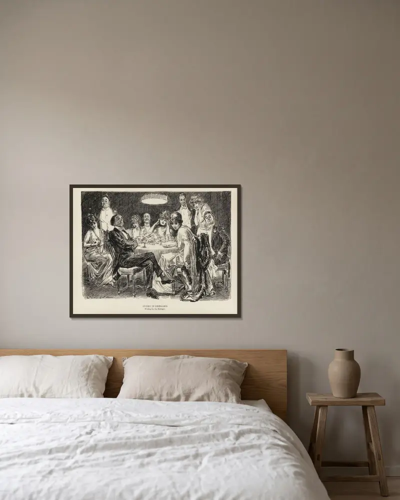 Studier i uttryck – I väntan på blixtljuset av Charles Dana Gibson inramad på en vägg