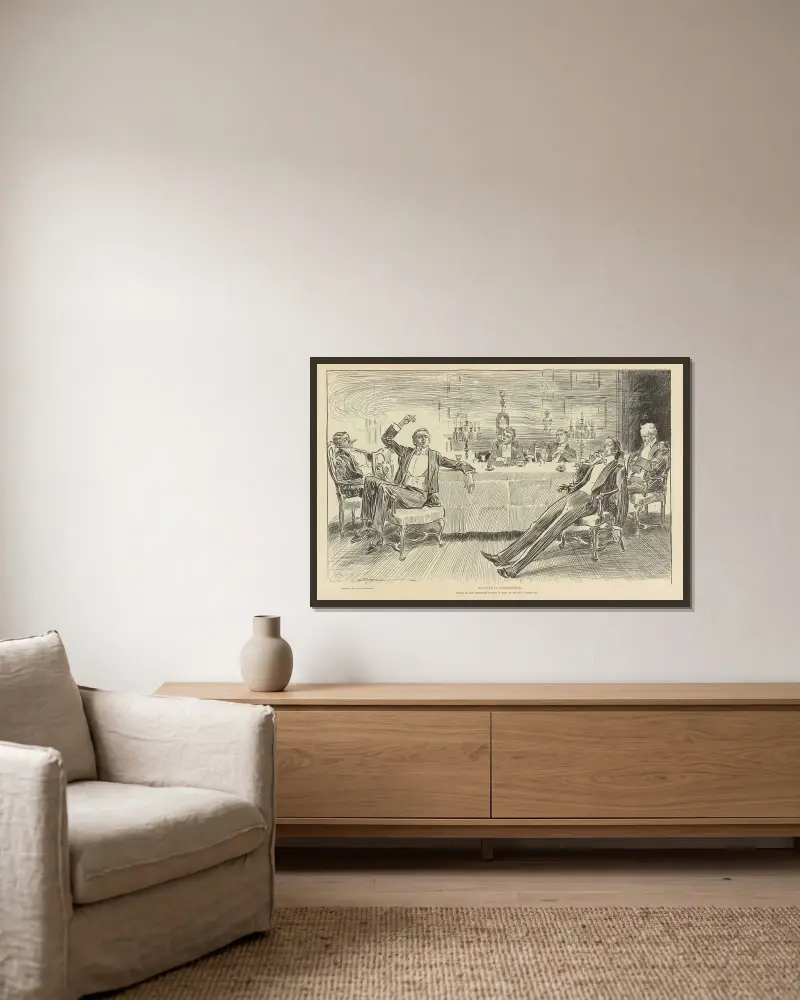 Studier i uttryck, medan en äldre herre lyssnar… av Charles Dana Gibson inramad på en vägg