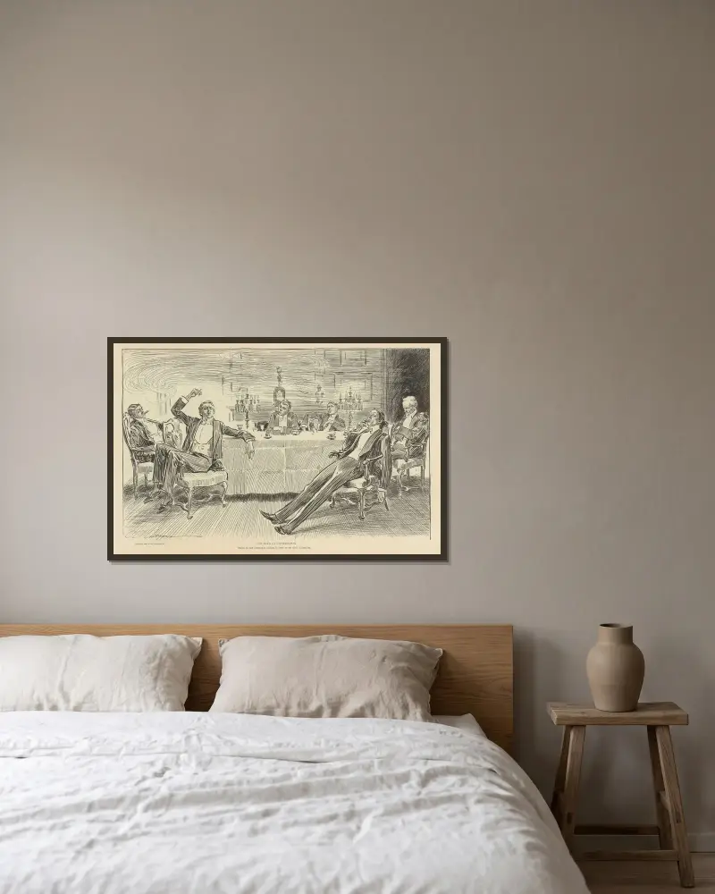 Studier i uttryck, medan en äldre herre lyssnar… av Charles Dana Gibson inramad på en vägg