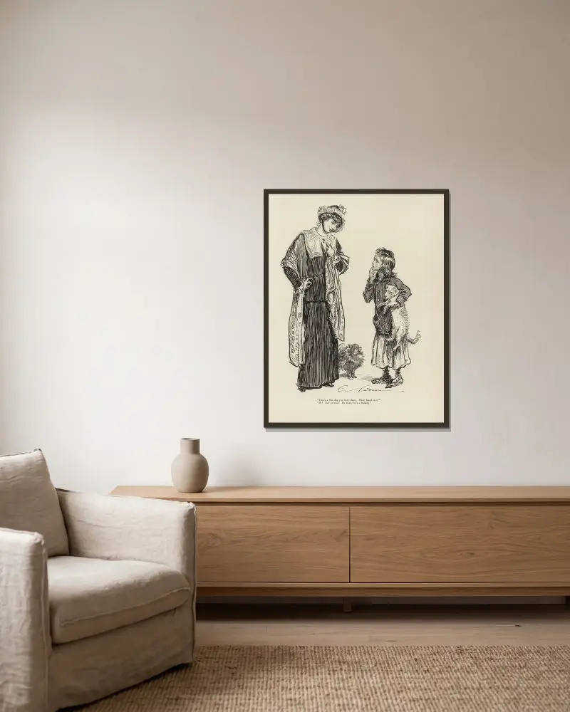 „Das ist ja ein feiner Hund, den du da hast.“ von Charles Dana Gibson gerahmt an einer Wand