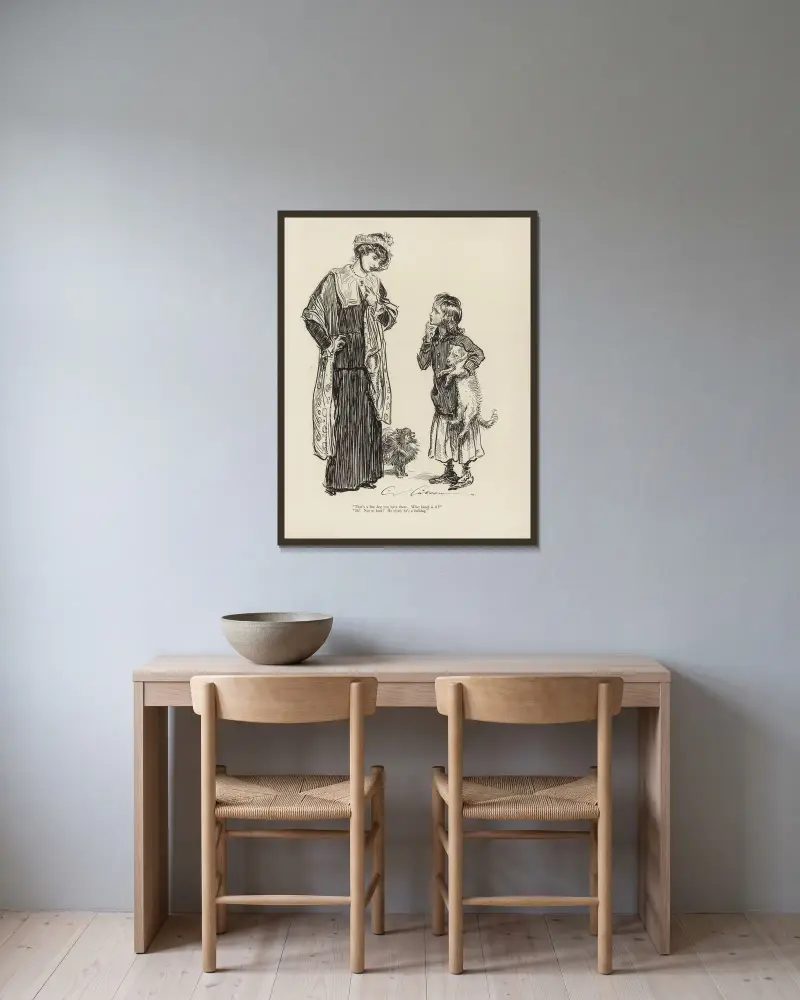 „Das ist ja ein feiner Hund, den du da hast.“ von Charles Dana Gibson gerahmt an einer Wand
