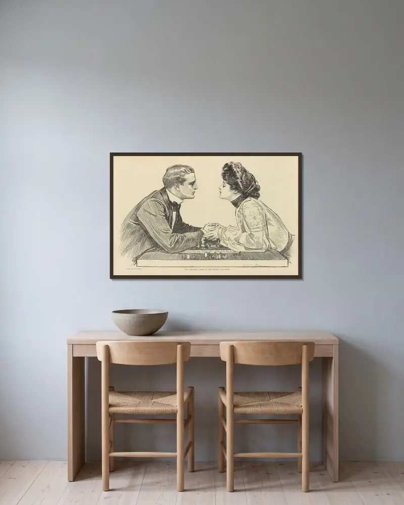 Det största spelet i världen – hans drag av Charles Dana Gibson inramad på en vägg