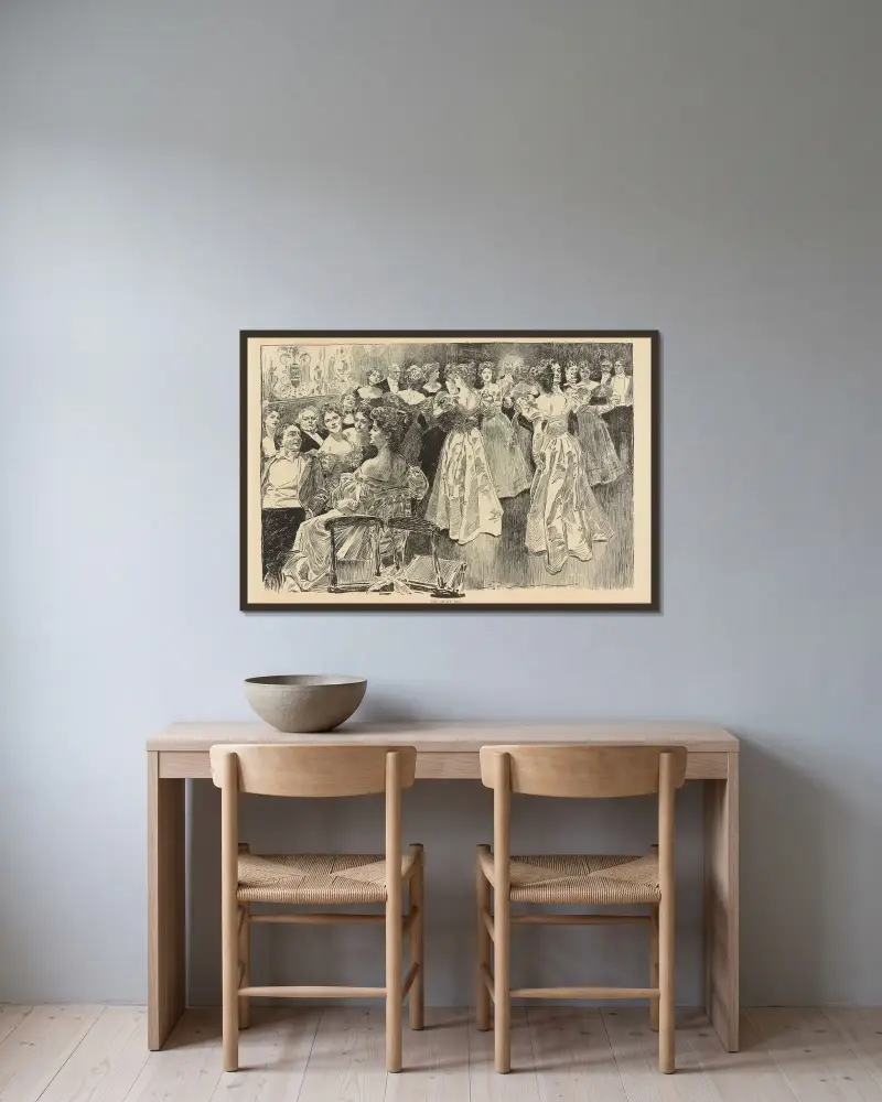 Jakten på balen av Charles Dana Gibson inramad på en vägg