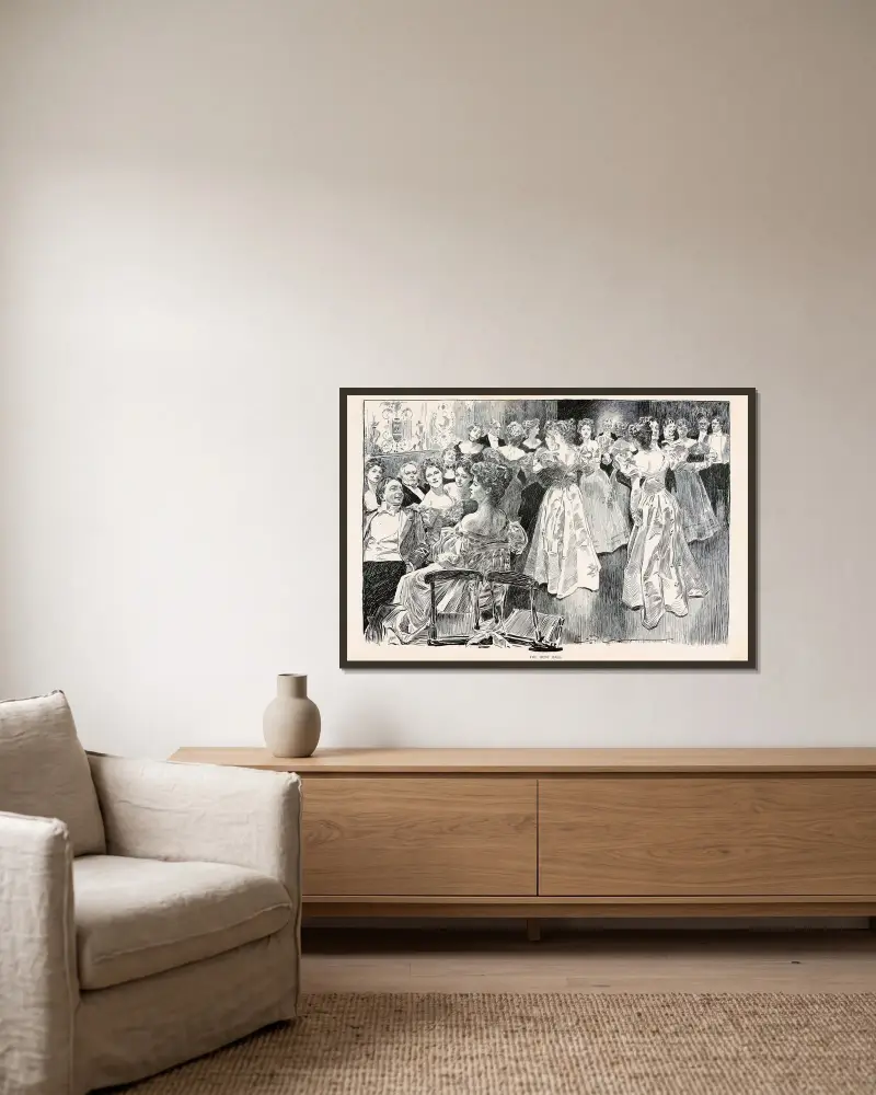 Jakten på balen av Charles Dana Gibson inramad på en vägg