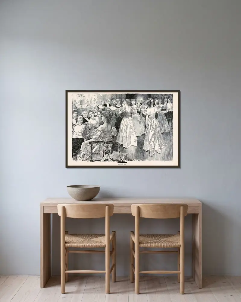 Jakten på balen av Charles Dana Gibson inramad på en vägg