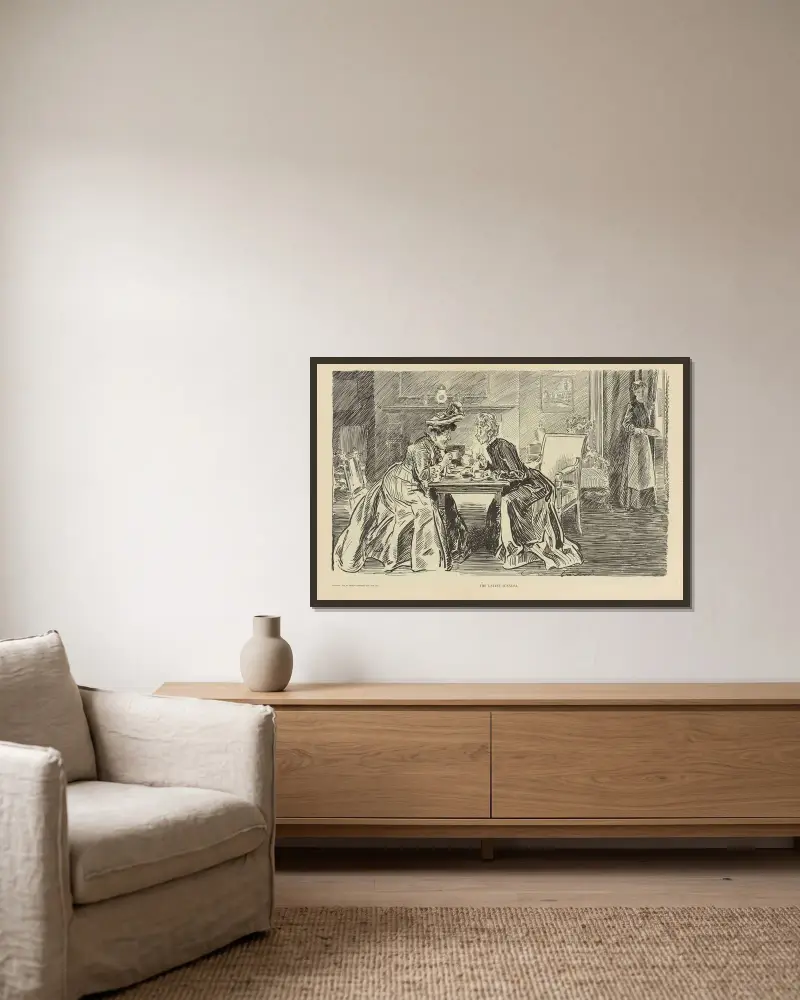 Den senaste skandalen av Charles Dana Gibson inramad på en vägg