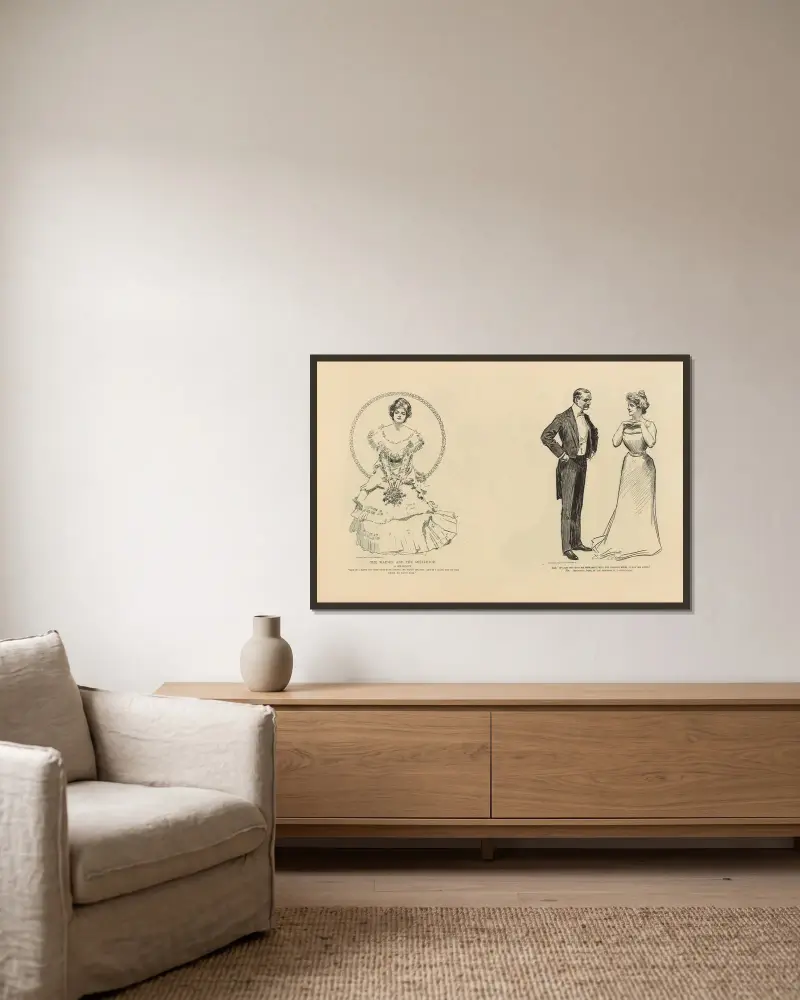 Jungfrun och misteln av Charles Dana Gibson inramad på en vägg