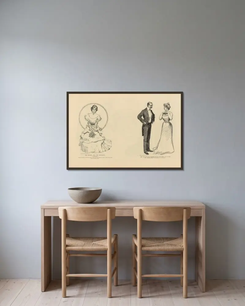 Jungfrun och misteln av Charles Dana Gibson inramad på en vägg