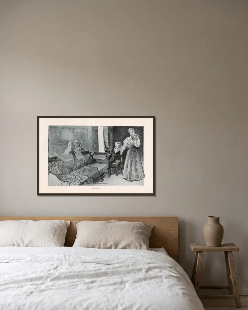Den gamla melodin av Charles Dana Gibson inramad på en vägg