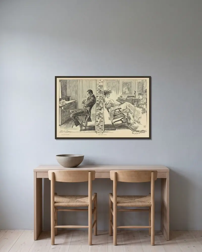 The party wall av Charles Dana Gibson inramad på en vägg