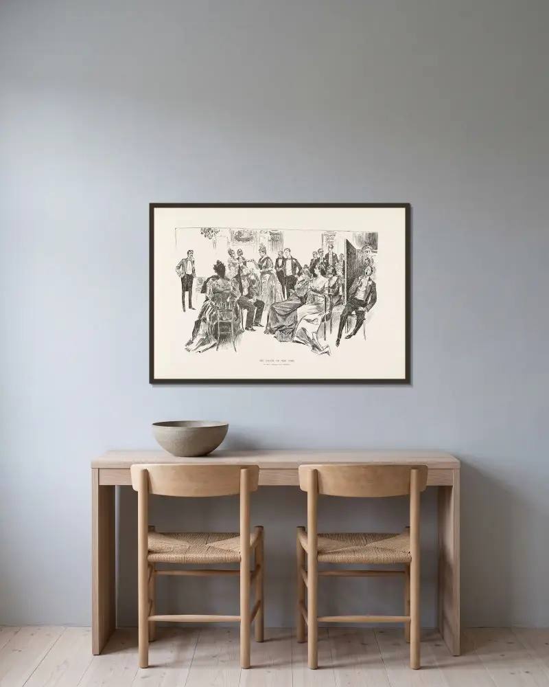 Salongerna i New York – hos Mrs Howard van Topping av Charles Dana Gibson inramad på en vägg