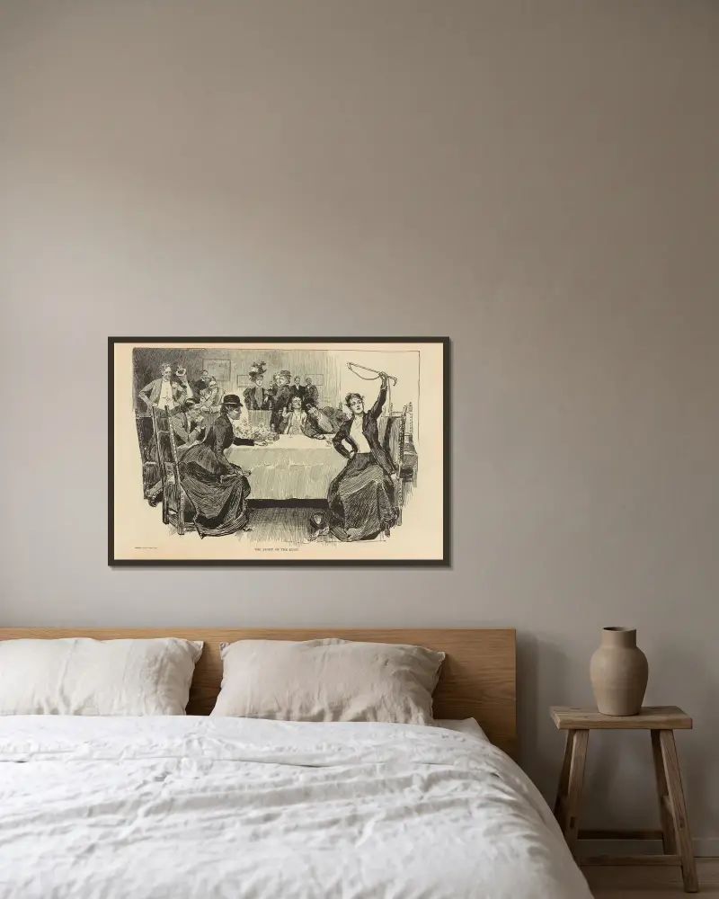 Jakthistorien av Charles Dana Gibson inramad på en vägg