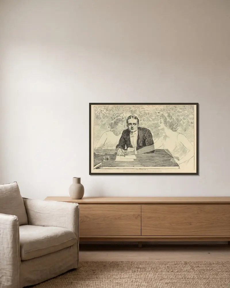 Det svagare könet.—X av Charles Dana Gibson inramad på en vägg