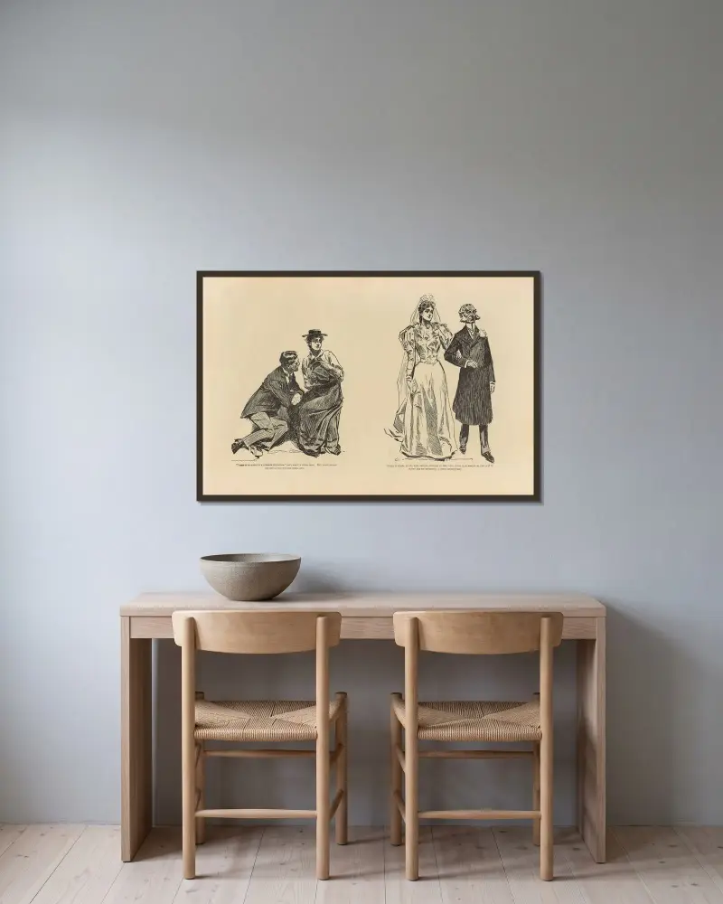 Det är ingen skada i en sommarflirt av Charles Dana Gibson inramad på en vägg