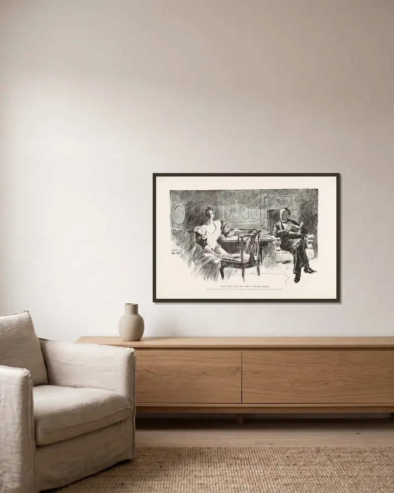 Dessa unga flickor gifter sig med äldre miljonärer av Charles Dana Gibson inramad på en vägg