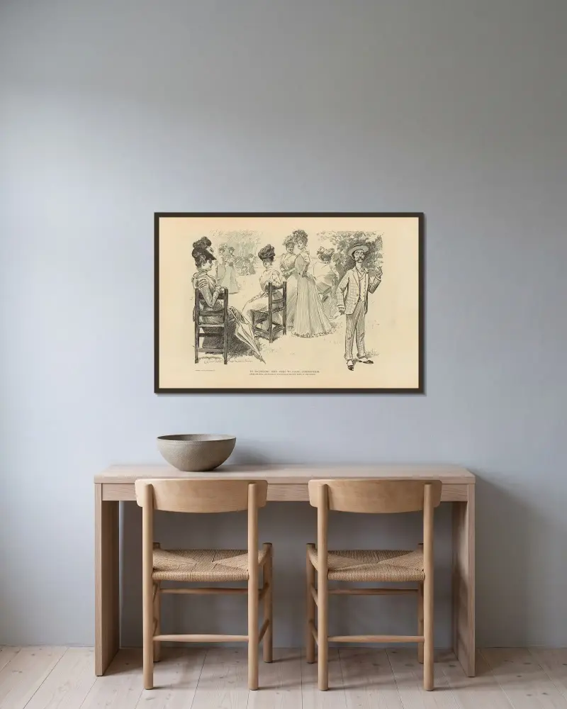 Två ungkarlar som vill undvika konkurrens av Charles Dana Gibson inramad på en vägg