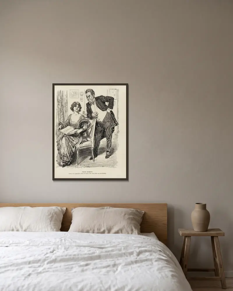 Tragische Momente – Der Versuch, anerkennend zu sein, während der Autor der Verse über deine Schulter blickt von Charles Dana Gibson gerahmt an einer Wand