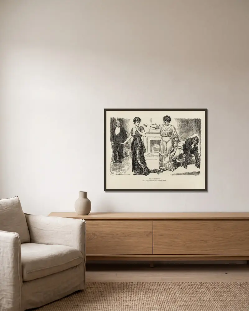 Tragische Momente – Wenn deine Mutter deiner besten Freundin die Tür weist von Charles Dana Gibson gerahmt an einer Wand