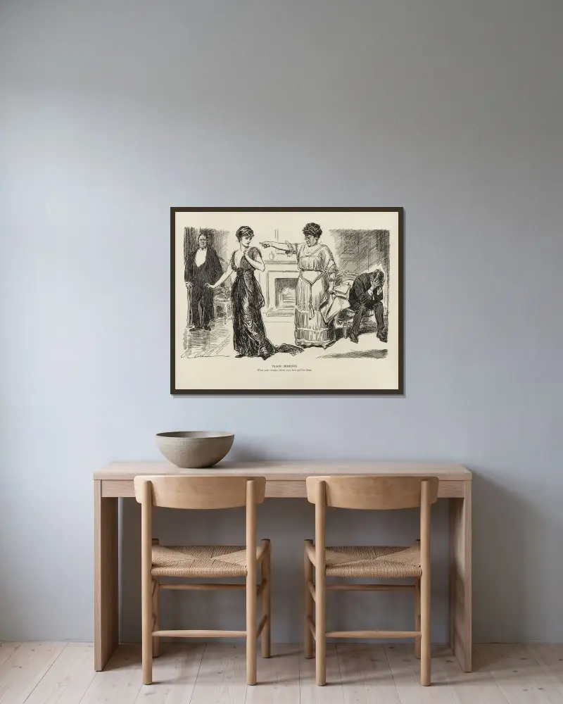 Tragische Momente – Wenn deine Mutter deiner besten Freundin die Tür weist von Charles Dana Gibson gerahmt an einer Wand