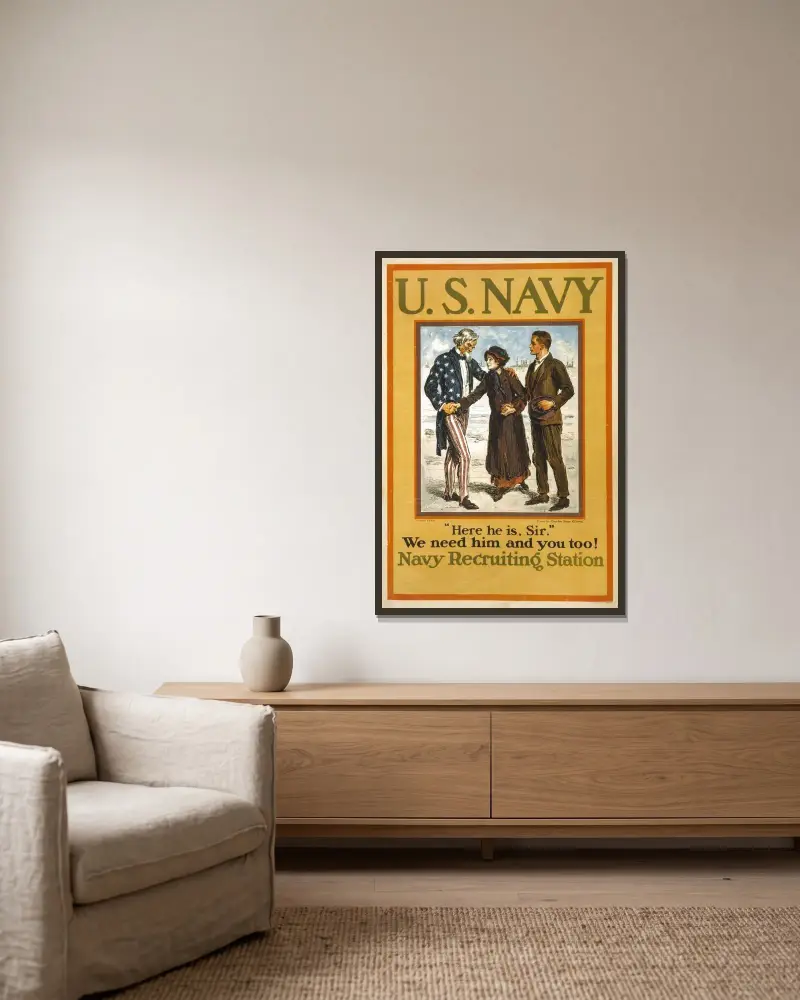 U.S. Navy–Here he is, sir av Charles Dana Gibson inramad på en vägg