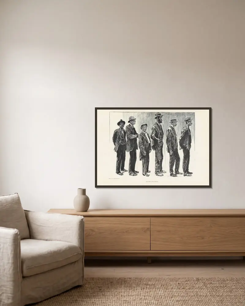 Warten auf Brot, 1899 von Charles Dana Gibson gerahmt an einer Wand