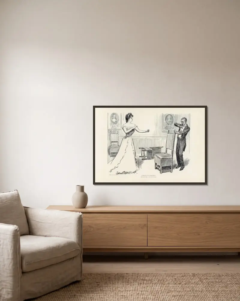 Varning till adelsmän av Charles Dana Gibson inramad på en vägg