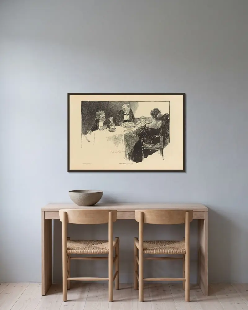 What does he want av Charles Dana Gibson inramad på en vägg