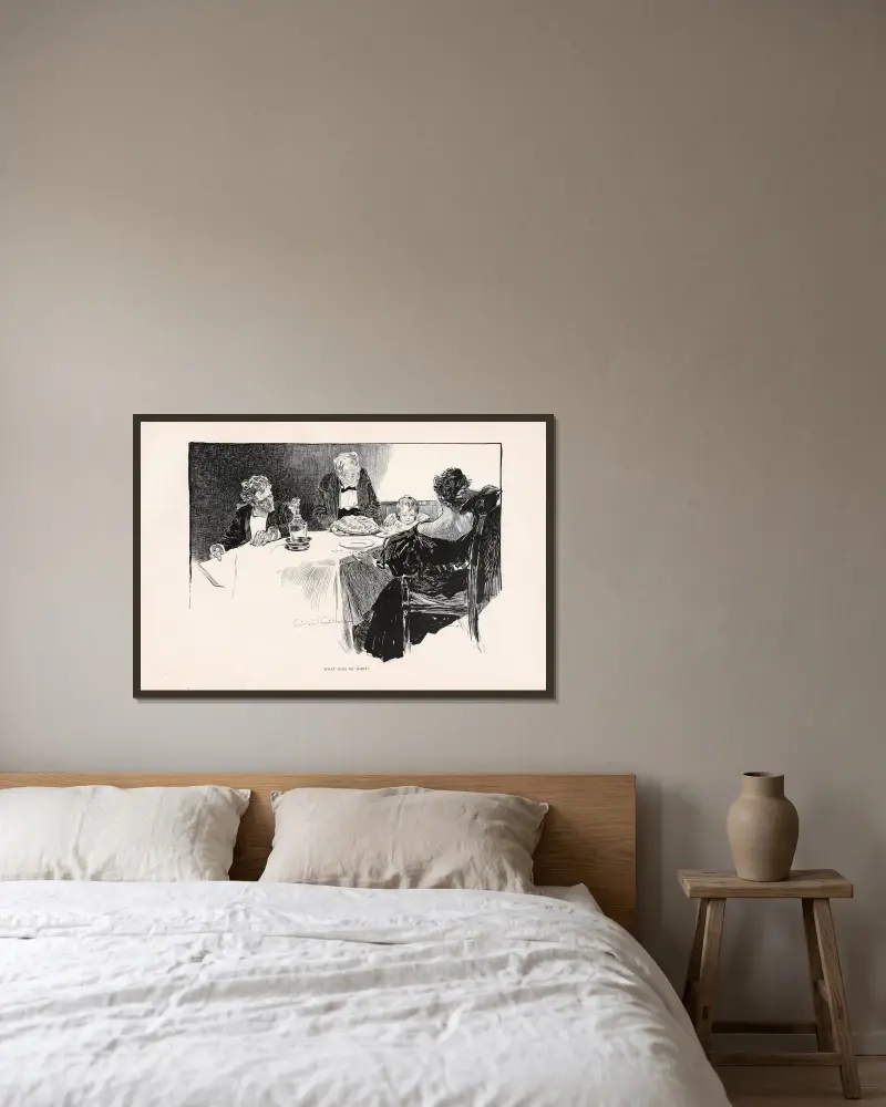 What does he want av Charles Dana Gibson inramad på en vägg