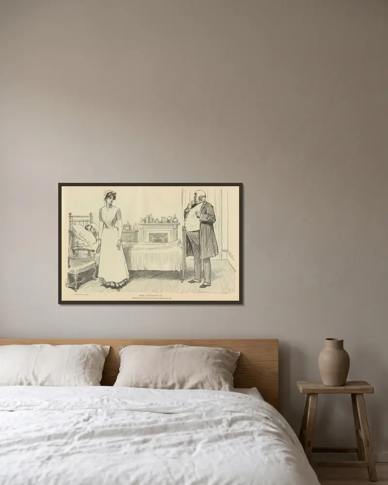 When a bachelor is ill av Charles Dana Gibson inramad på en vägg