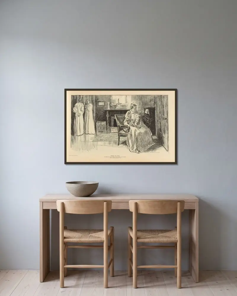 Medan han var i Paris. Mr. Pipp, strax efter middagen, går ut en stund av Charles Dana Gibson inramad på en vägg