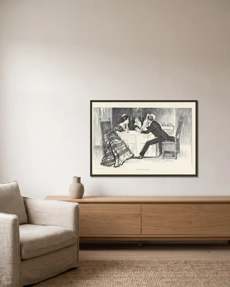Drahtlose Telegrafie von Charles Dana Gibson gerahmt an einer Wand